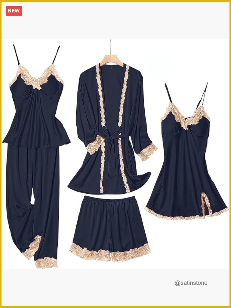 Satin Pajama Set 5 Piece Loungewear With Robe And Camisole